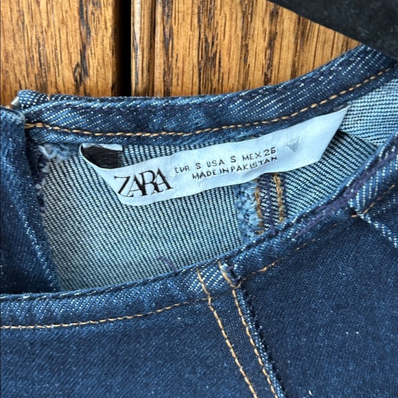 ZARA DARK WASH DENIM LONG SLEEVE MINI DRESS deep‎ indigo fit flare women’s small - Picture 3 of 6